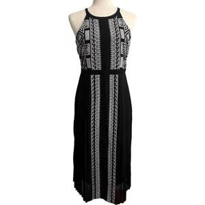 Nieman Marcus Formal Dress Women’s Sz S Black with White Cross Stitch Midi NWT